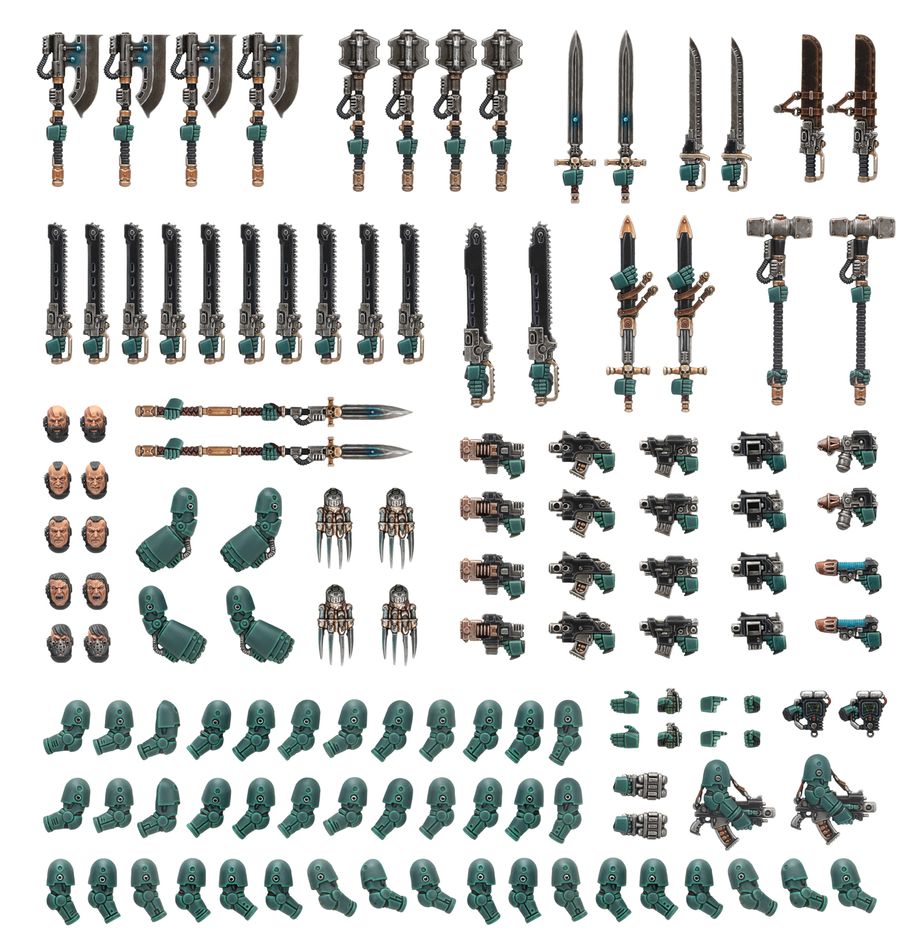 Warhammer: The Horus Heresy - Legiones Astartes - Melee Weapons Upgrades Set - Set of miniature Warhammer melee weapon upgrades including swords, axes, power fists, close combat blades, and armored hands