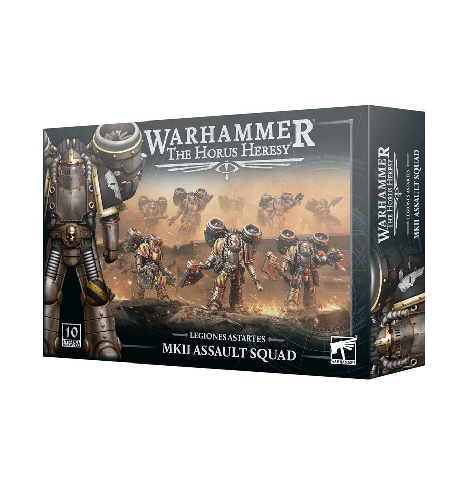 Warhammer: The Horus Heresy - Legiones Astartes - MKII Assault Squad - Boxed Warhammer Horus Heresy MKII Assault Squad set featuring armored futuristic soldiers in battle-ready poses with.