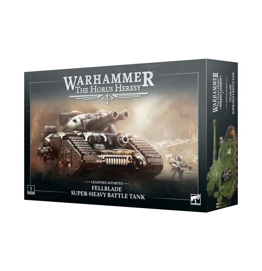 Warhammer: The Horus Heresy - Legiones Astartes - Fellblade Super-heavy Battle Tank - Boxed Warhammer Horus Heresy Fellblade super-heavy battle tank model kit with detailed tank artwork on front.