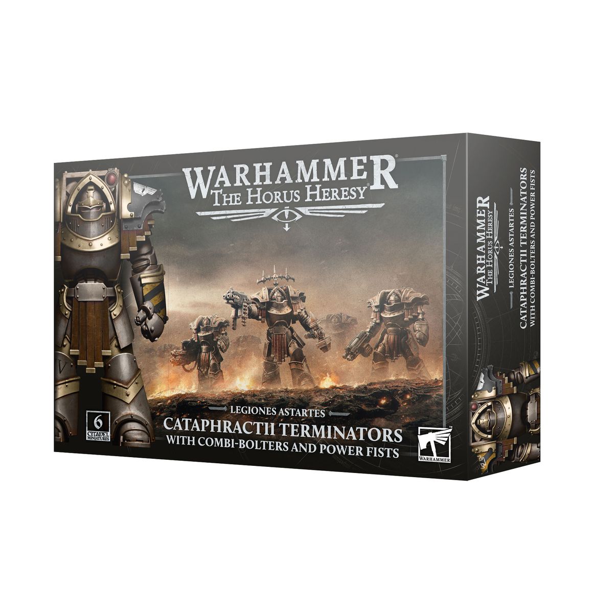Warhammer: The Horus Heresy - Legiones Astartes - Cataphractii Terminators with Combi-bolters and Power Fists - Boxed Warhammer Horus Heresy Cataphractii Terminators set featuring armored figures with combi-bolters and power fists on a.