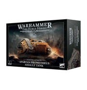 Warhammer: The Horus Heresy - Legiones Astartes - Spartan Prometheus Assault Tank (PREORDER) - Black Warhammer Horus Heresy Spartan Prometheus Assault Tank box with fiery battlefield art and tracked vehicle illustration.