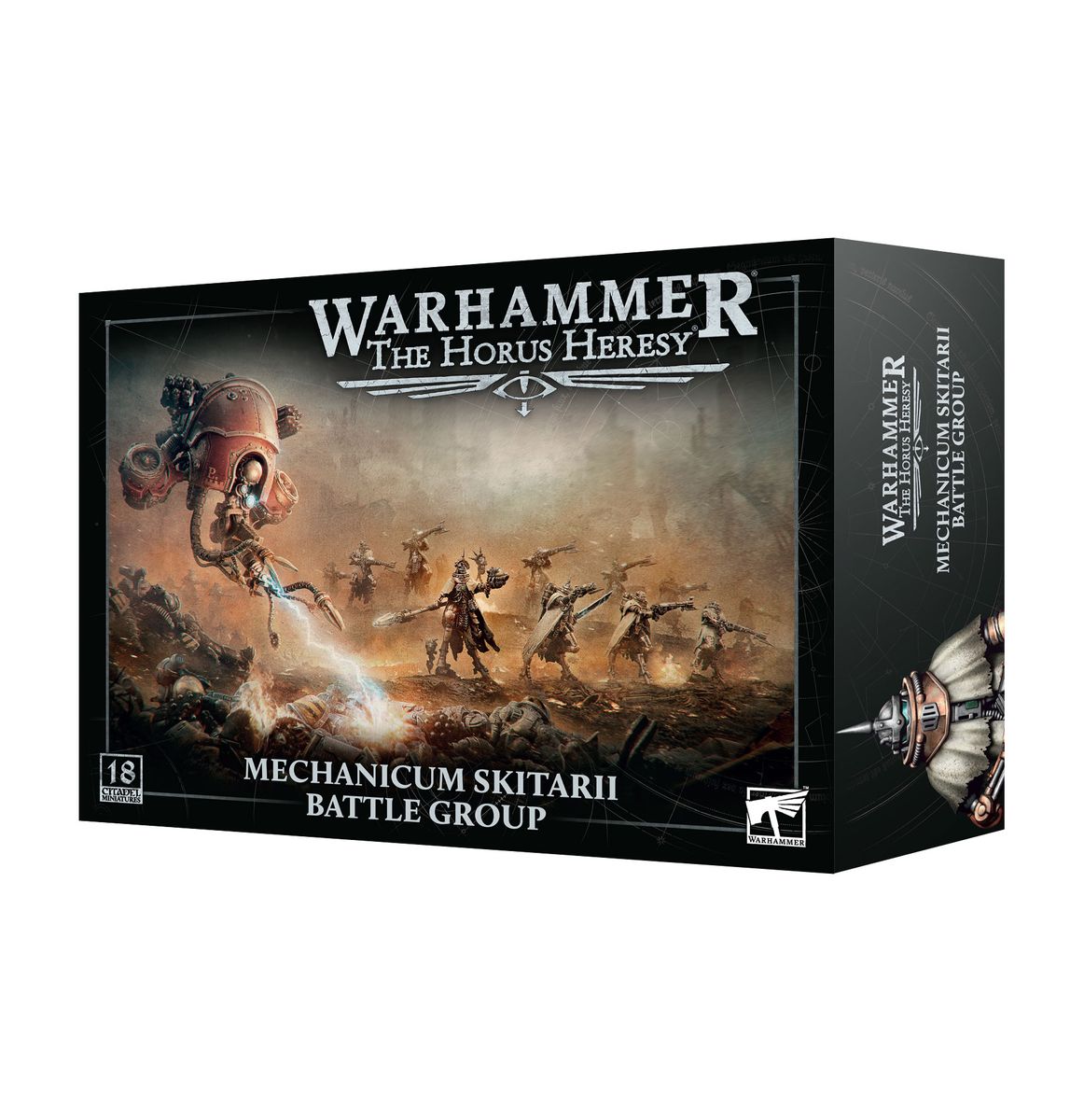 Warhammer: The Horus Heresy - Mechanicum Skitarii Battle Group - Warhammer The Horus Heresy Mechanicum Skitarii Battle Group box with dark sci-fi art and mechanical warriors illustration.