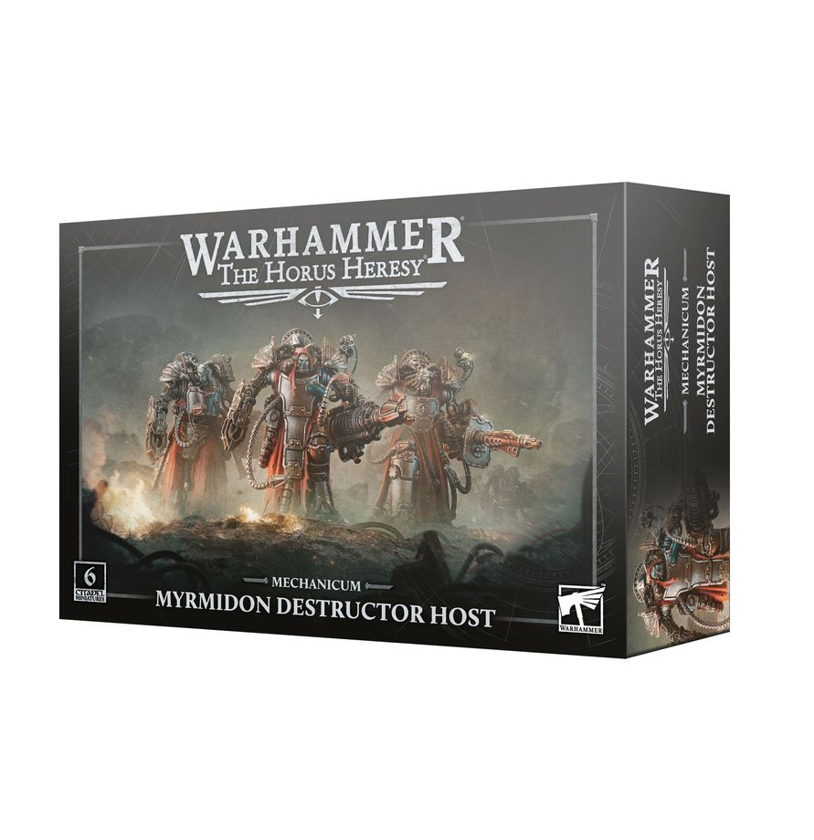 Warhammer: The Horus Heresy - Mechanicum - Myrmidon Destructor Host (PREORDER) - Warhammer Horus Heresy Mechanicum Myrmidon Destructor Host box featuring three robotic warrior miniatures in dark metallic.