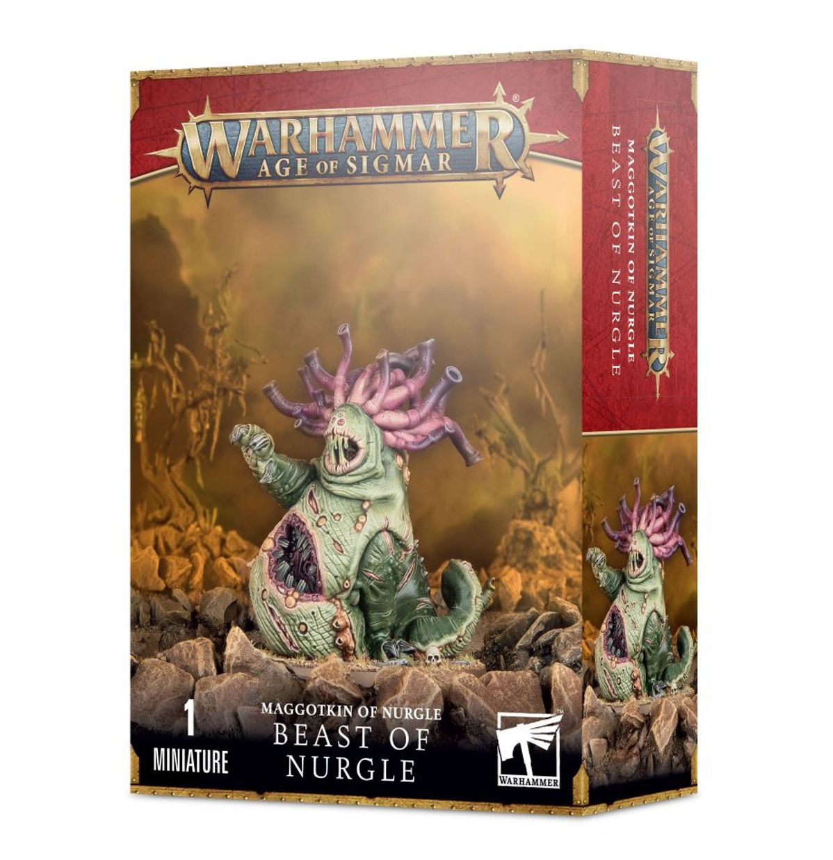 Warhammer Age of Sigmar - Maggotkin of Nurgle - Beast of Nurgle - Warhammer Age of Sigmar Maggotkin of Nurgle Beast of Nurgle miniature box with green monstrous creature covered in sores and