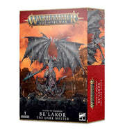 Warhammer Age of Sigmar - Slaves to Darkness - Be'lakor, the Dark Master - Detailed miniature of Be'lakor with large black bat-like wings, dark armor, and a spiked weapon, standing on a rocky base.