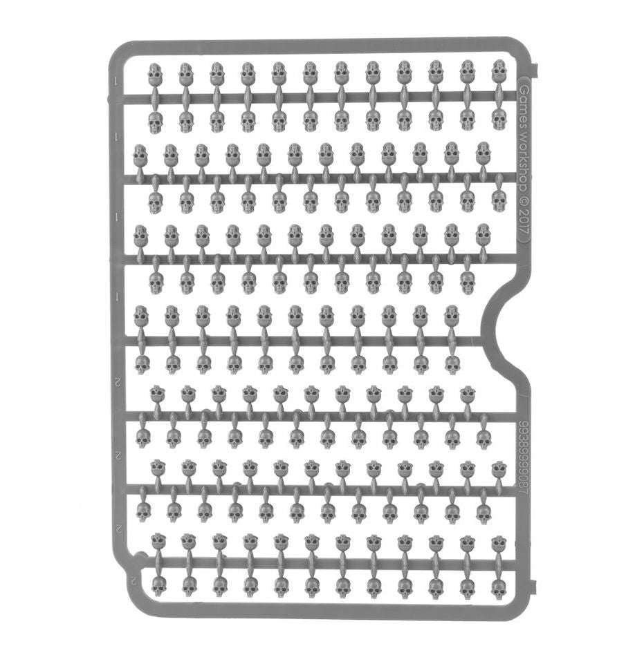 Citadel - Skulls - Gray plastic sprue containing multiple small decorative skulls for Warhammer 40K miniatures.