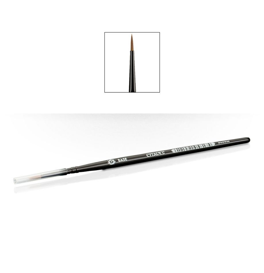 Citadel - Small Base Brush - Fine-tipped small paintbrush with black wooden handle and light brown bristles, designed for detailed work.