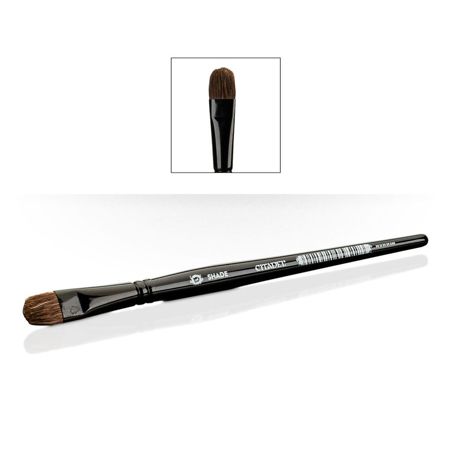 Citadel - Large Shade Brush - Large paintbrush with black wooden handle and dense brown bristles, angled for shading tasks.