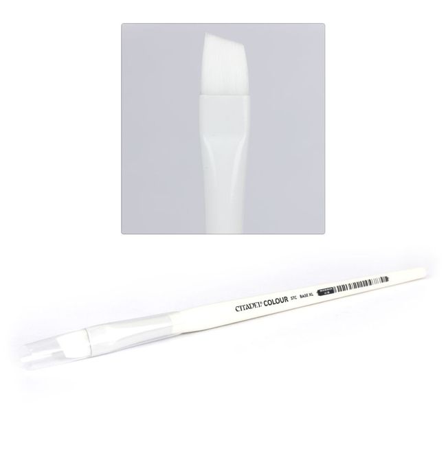 Citadel - XL Synthetic Base Brush - White synthetic bristle brush with angled tip and white handle labeled Citadel XL Synthetic Base Brush.