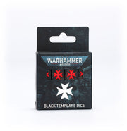 Warhammer 40,000 - Black Templars - Dice - Black Templars Warhammer 40,000 dice set in black packaging with white and red symbols and logo.