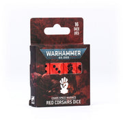 Warhammer 40,000 - Chaos Space Marines - Red Corsairs Dice (PREORDER) - Set of 16 red six-sided dice with black pips and Chaos Space Marines symbols in black on each face, displayed in Warhammer.