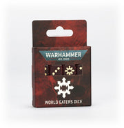 Warhammer 40,000 - World Eaters - Dice - Set of six black six-sided dice with gold pips and Warhammer 40,000 World Eaters logo on packaging.