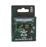 Warhammer 40,000 - Necrons - Destroyer Cult Dice - Set of 16 black dice with neon green symbols and dots in dark green and black Warhammer 40,000 themed box.