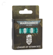 Warhammer 40,000 - Leagues of Votann - Dice - Set of six teal six-sided dice with white numerals and Leagues of Votann emblem in black and white box.