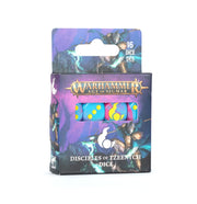 Warhammer Age of Sigmar - Disciples of Tzeentch - Dice - Set of sixteen blue gaming dice with yellow and pink symbols, branded for Warhammer Age of Sigmar Disciples of Tzeentch, in.