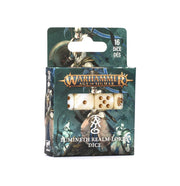 Warhammer Age of Sigmar - Lumineth Realm-lords - Dice - Set of 16 cream-colored six-sided dice with black pips in Warhammer Age of Sigmar Lumineth Realm-lords packaging.
