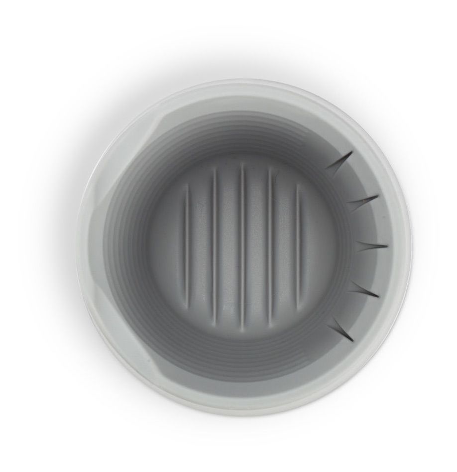 Citadel Water Pot - Top view of a gray cylindrical water pot with vertical ridges on the inside base and smooth inner walls.