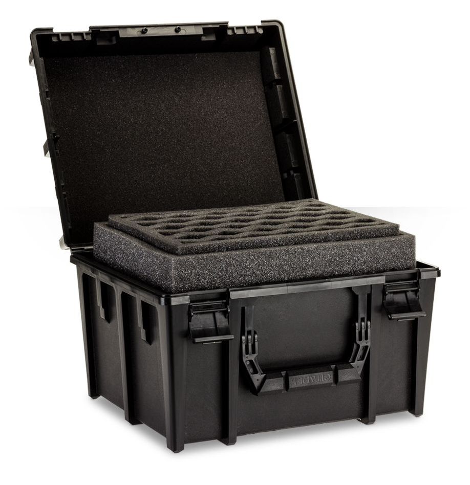 Citadel Battle Figure Case - Black hard plastic battle figure case with foam insert and secure latches, designed for gaming miniatures.