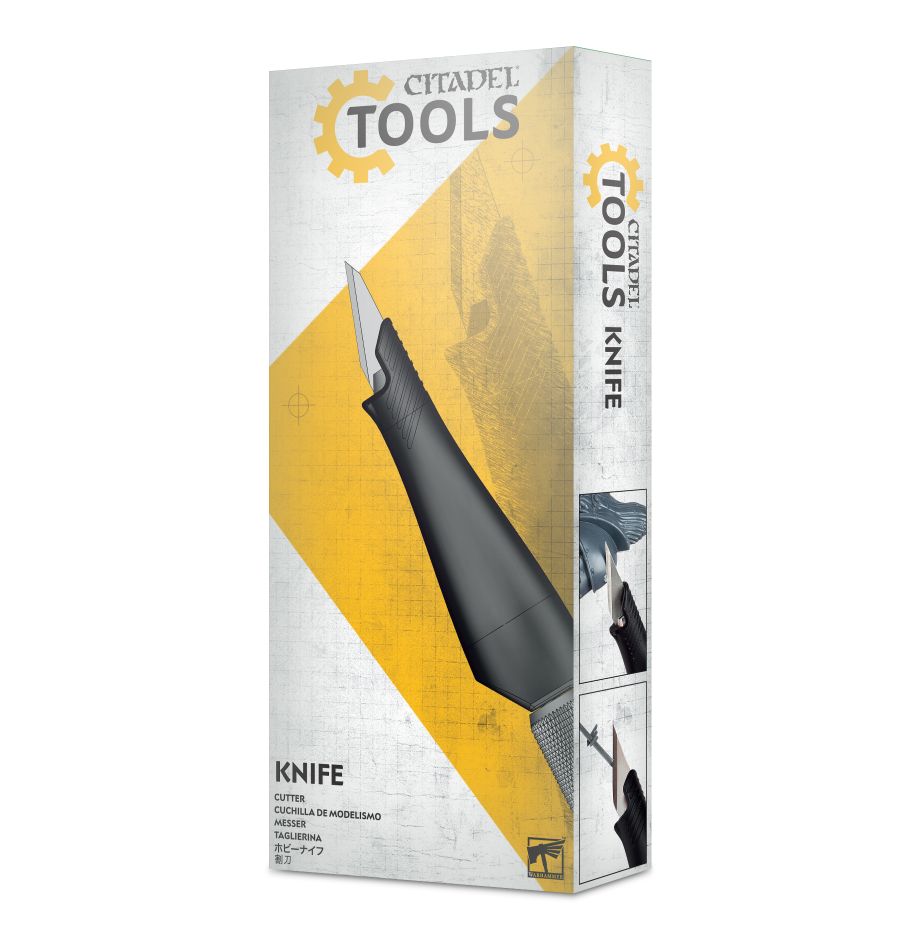 Citadel Tools - Knife - Black-handled precision knife with a sharp, angled silver blade in branded white and yellow packaging.