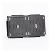 Strormvault Combat Figure Case - Compact black storage case with hexagonal pattern, reinforced corners, and secure latch closure.