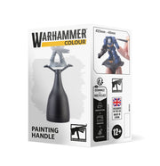 Warhammer Colour Painting Handle - Black ergonomic Warhammer painting handle with a miniature model attached, designed for 25mm-40mm bases.