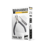 Warhammer Colour Tool Set - White rectangular box with black-handled pliers and a gray hobby knife on the front, labeled Warhammer Colour Tool Set.