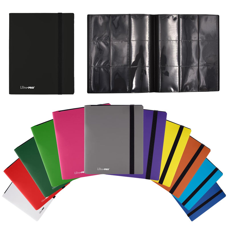 Ultra Pro Eclipse 9-Pocket Pro Binder - Hot Pink - Black Ultra Pro Eclipse 9-pocket pro binder open showing black plastic card sleeves.