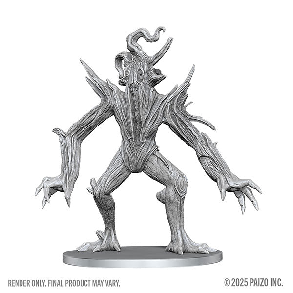 Pathfinder Battles Deep Cuts Miniatures: Arboreal Snag (PREORDER) - Gray plastic miniature of a humanoid tree creature with twisted branches and clawed hands on a round base.