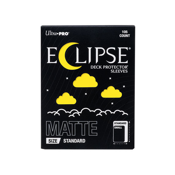 Ultra Pro Eclipse Matte Deck Protectors: Lemon Yellow - Black box packaging with yellow moon and clouds graphics, labeled Ultra Pro Eclipse Matte deck protector sleeves, standard.