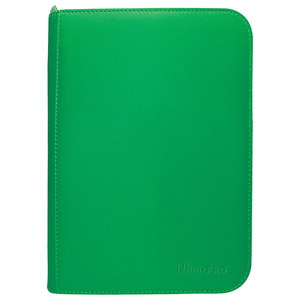 Ultra Pro 4-Pocket Zippered Binder: Vivid - Green (PREORDER) - Bright green zippered binder with smooth finish and rounded corners, embossed Ultra Pro logo at bottom right.