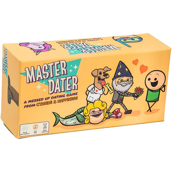 Master Dater (PREORDER) - Orange rectangular box with colorful cartoon characters and playful text reading "Master Dater" party game.