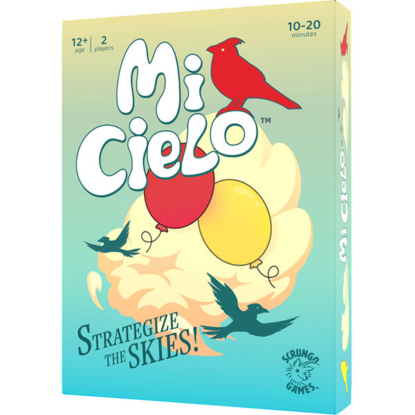 Mi Cielo (PREORDER) - Colorful Mi Cielo card game box with balloons, birds, and playful typography on a gradient background.