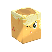 Squaroes Boulder 100+: My Little Pony Friendship is Magic: Apple Jack - Yellow and beige cube-shaped deck box featuring Apple Jack’s winking face and red apple icons.