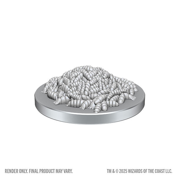 D&D Nolzur's Marvelous Miniatures: Swarm of Rot Grubs & Rot Grub Victim (PREORDER) - Gray plastic miniature base featuring a detailed pile of segmented rot grubs entwined closely together.
