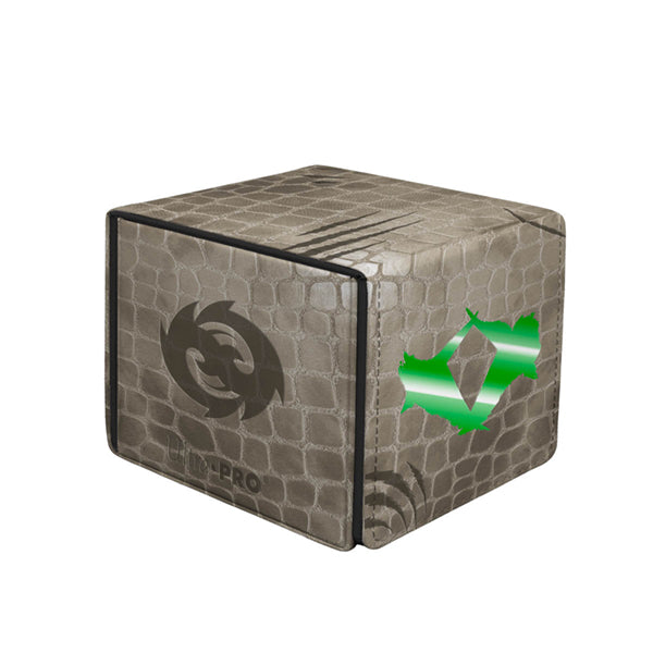 Alcove Edge Deckbox - Tarkir Dragonstorm - Betor, Kin to All - 100+ - Gray textured deckbox with reptile scale pattern, featuring black circular emblem and green angular design on sides.