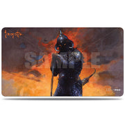 Ultra Pro Playmat: Frank Frazetta - Death Dealer III (PREORDER) - Rectangular playmat featuring dark armored warrior with horned helmet against fiery orange and smoky gray background.