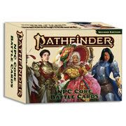 Pathfinder 2E: NPC Core Battle Cards - Rectangular box with Pathfinder 2E branding featuring three fantasy characters in detailed armor and robes, labeled NPC Core