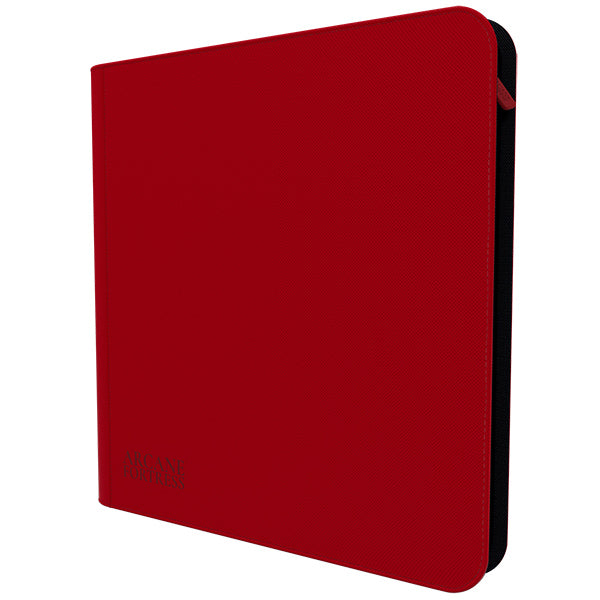 Arcane Fortress 12-Pocket Zippered Binder: Solid Color - Red - Red zippered binder with smooth solid cover and rounded corners, designed for organizing documents.