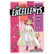 The Excellents - Pink-themed comic book cover featuring a confident girl with pink hair holding a sword, wearing a white dress and leggings,.