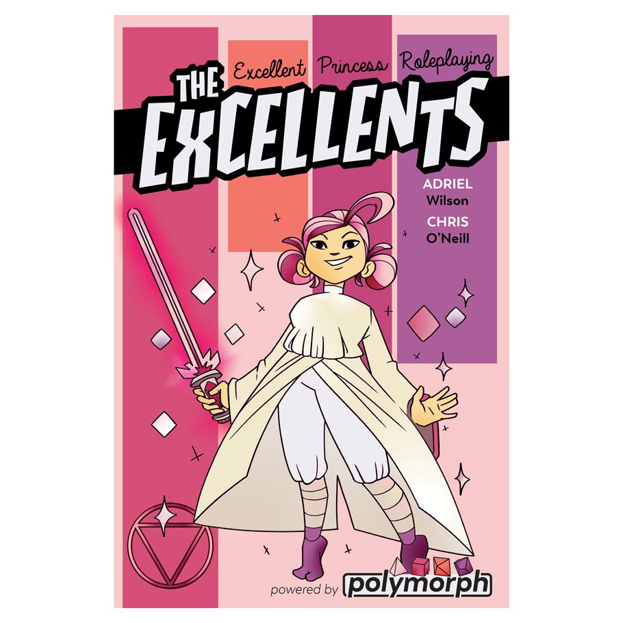 The Excellents - Pink-themed comic book cover featuring a confident girl with pink hair holding a sword, wearing a white dress and leggings,.