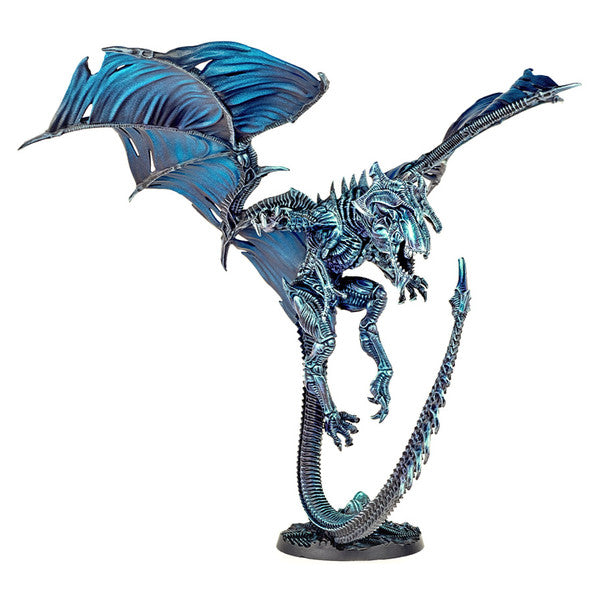 Dungeons & Lasers: Xenodragon (Unpainted) - Unpainted detailed dragon miniature with outstretched wings and spiked tail on round base.