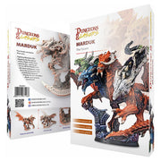 Dungeons & Lasers: Marduk (Unpainted) - Unpainted detailed resin figure of Marduk, a four-headed dragon mounted on a textured base, with packaging showing painted.