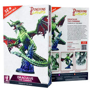 Dungeons & Lasers: Draculus (Unpainted) - Unpainted green dragon miniature with red wings and sharp claws, posed mid-roar on rocky base.