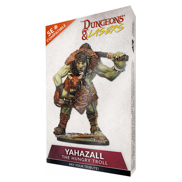 Dungeons & Lasers: Yahazzal The Hungry Troll (Unpainted) - Unpainted resin miniature of Yahazzal the Hungry Troll wielding a club, detailed with armor and tattered clothing.