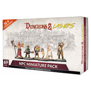 Dungeons & Lasers: NPC Miniature Pack (Unpainted) - Box set of five unpainted resin NPC miniatures for tabletop gaming, featuring diverse fantasy characters in detailed poses.