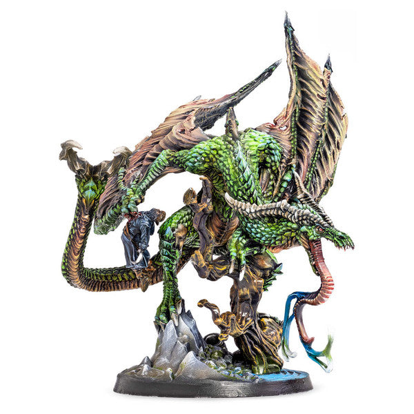 Dungeons & Lasers: Wyvern (Unpainted) - Unpainted detailed miniature of a wyvern with outstretched wings and textured scales, mounted on a rocky base.
