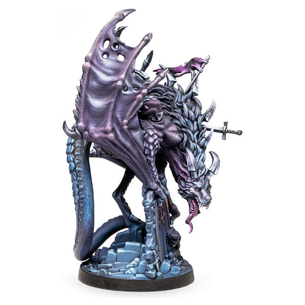 Dungeons & Lasers: Deuslair: Wolfrake (Unpainted) - Unpainted detailed miniature of a winged, horned demon creature with sharp claws and a spiked tail on a textured stone base.