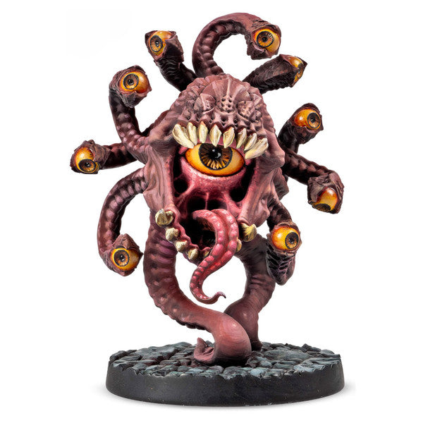 Dungeons & Lasers: Observer (Unpainted) - Unpainted resin miniature of a multi-eyed monster with a large central eye, tentacles, and sharp teeth on a textured round.