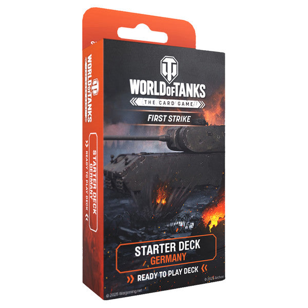 World of Tanks TCG: First Strike: Starter Deck - Germany - World of Tanks TCG First Strike Starter Deck Germany with dark tank battle artwork and orange accents on black box.