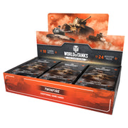 World of Tanks TCG: Twinfire: Booster Display - World of Tanks TCG Twinfire booster display with orange and black tank-themed artwork, holding 24 booster packs.